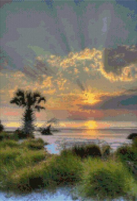 Tropical Ocean Sunset Cross Stitch Pattern Pdf Instant Etsy Cross