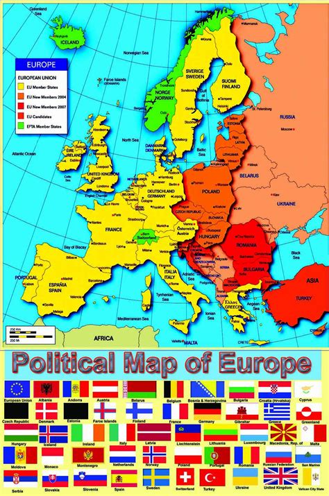 Buy Laminated Political Map Of Europe European Poster With Flags