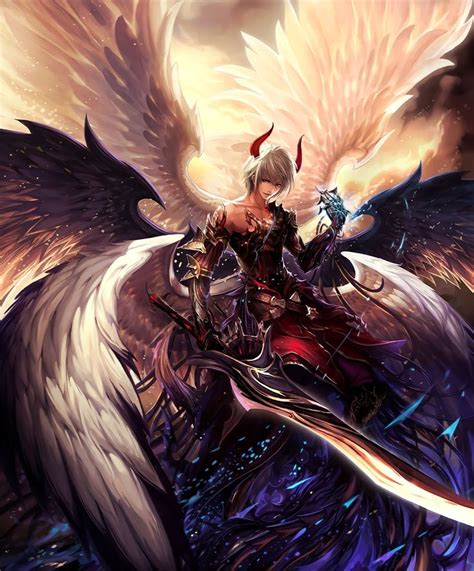 Boy Angel Wings Artist Request Asymmetrical Clothes Cygames Dark