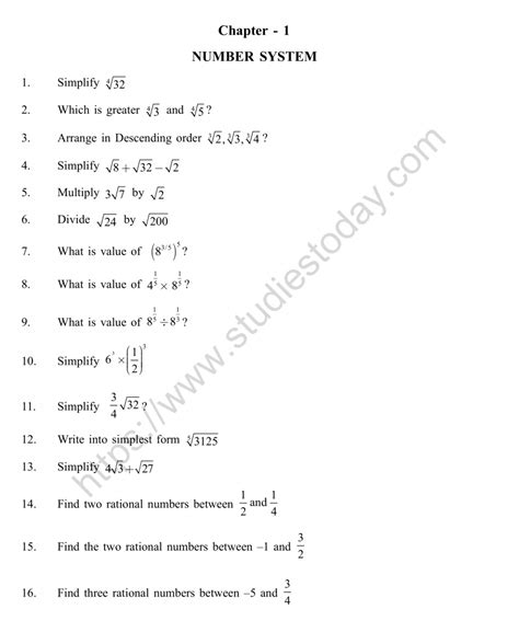 Cbse Class 9 Mental Maths Number System Worksheet