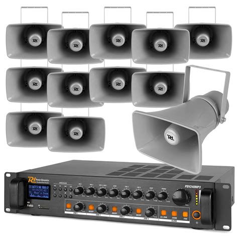 4 Zone Outdoor Pa System With Horn Speakers And 100v Bluetooth Amplifier Set Of 12