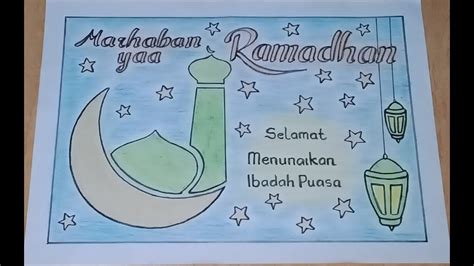 Cara Menggambar Poster Marhaban Ya Ramadhan Selamat Menunaikan Ibadah