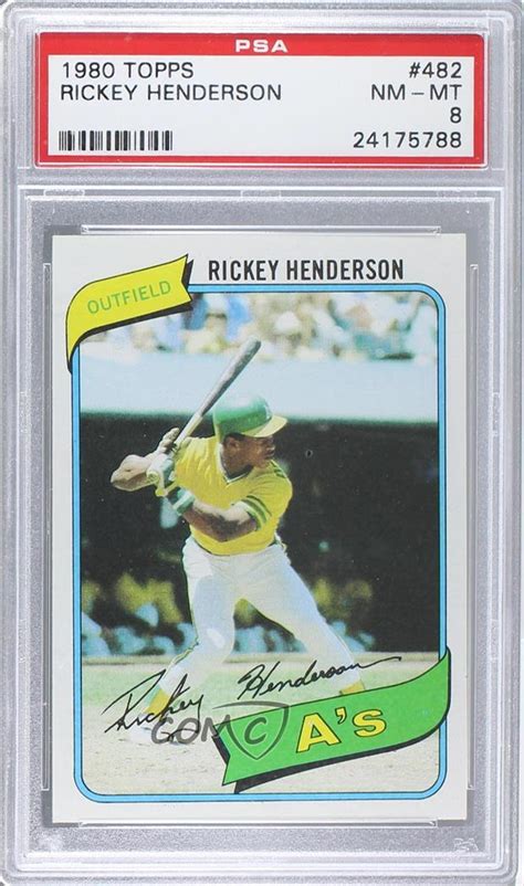 #482 from 1980 card series. 1980 Topps #482 Rickey Henderson Psa 8 Oakland Athletics Rc Rookie Baseball Card Auctions - Buy ...