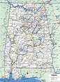 Map of Alabama showing county with cities,road highways,counties,towns
