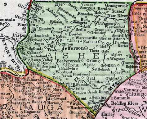 Ashe County North Carolina 1911 Map Rand Mcnally Jefferson