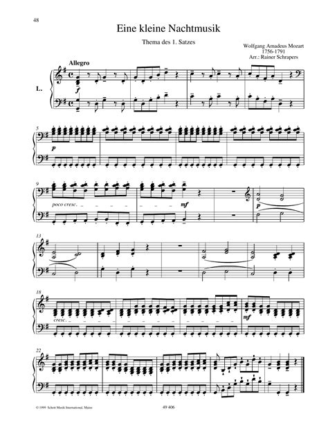wolfgang amadeus mozart a little night music sheet music and pdf chords 2 page piano duet