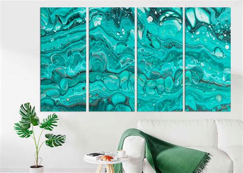 Blue Painting Turquoise Wall Decor Large Wall Art Canvas Print Etsy
