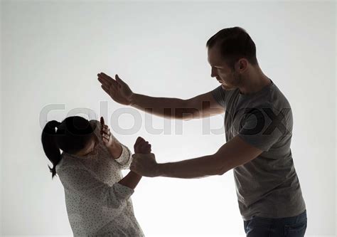 Couple Having Fight And Man Slapping Woman Stock Image Colourbox
