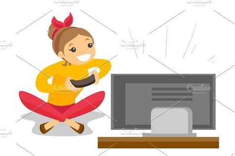 Woman Playing Video Game Vector Illustration With Images Video Game