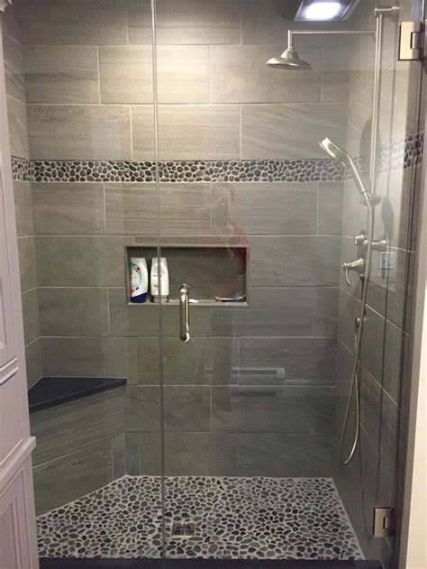 Charcoal Black Pebble Tile Border Shower Accent Bathroomremodel