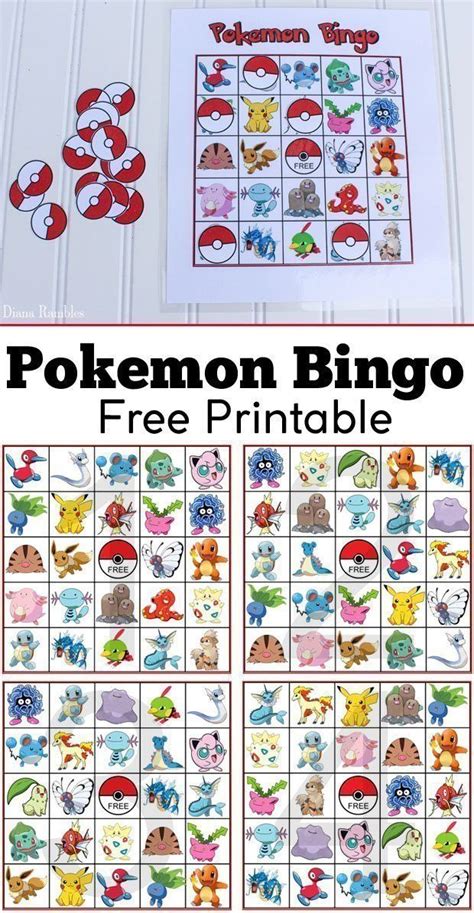 Pokemon Bingo Game Free Printable Download Pokemon Themed Party