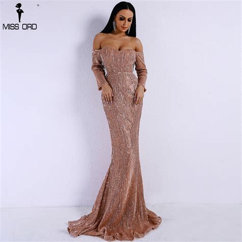 Missord 2018 Sexy Bra Long Sleeve Off Shoulder Sequin Backless Dresses Women Skinny Maxi Party