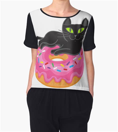 My Black Cat Loves Donuts By Plushism Cat Love Chiffon Tops Donuts