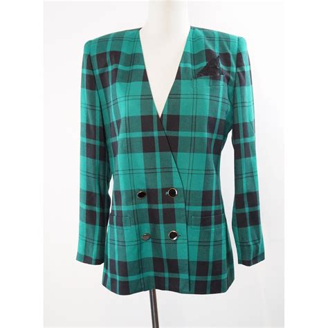 Vintage Plaid Blazer Womens Double Breasted Teal Etsy