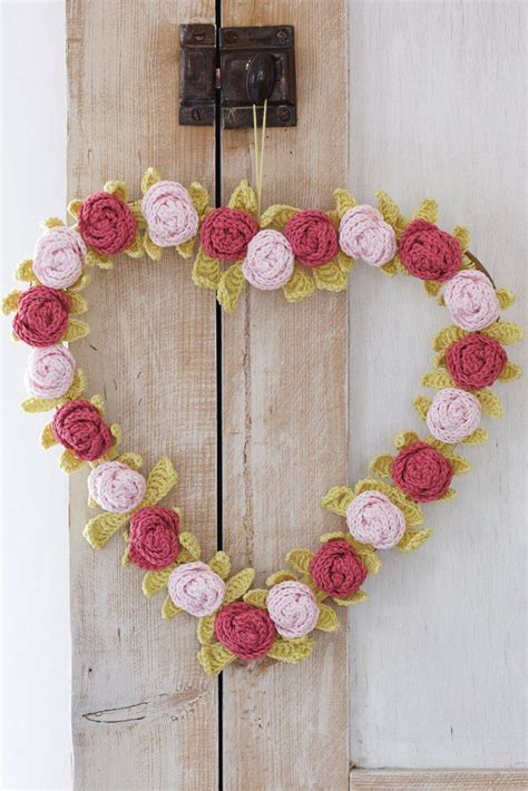 Crocheted Heart Shaped Wreath With Flowers And Leaves Crochet Basics