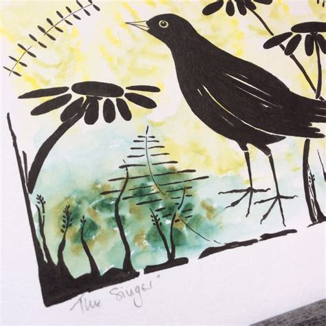Original Blackbird Art Watercolour And Ink Blackbird Etsy