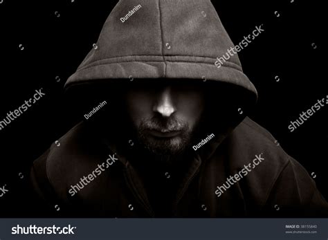 Scary Evil Man With Hood In Darkness Stock Photo 38155840 Shutterstock