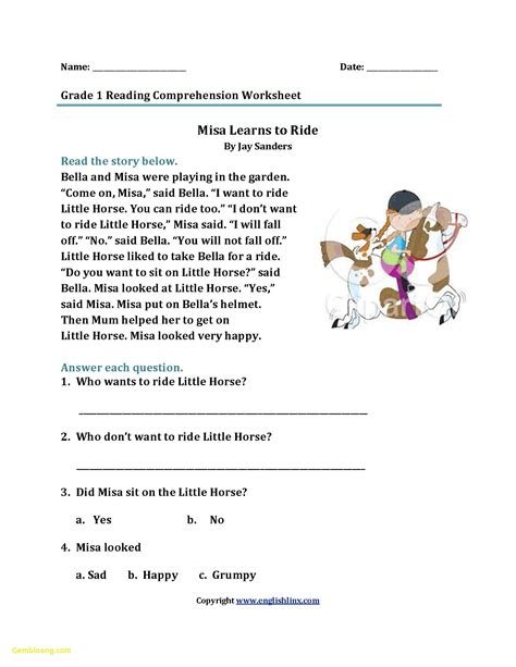 Reading Worksheeets Free Printable Grade 1 Reading Comprehension