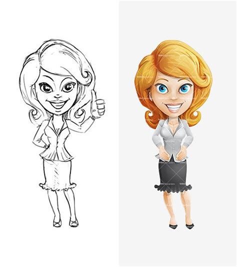 Office Woman Cartoon Character Set Cartoon Drawings