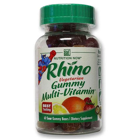 Nutrition Now Rhino Sour Gummy Bear Vitamins 60 Vegetarian Gummy
