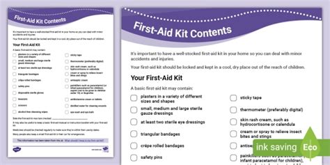 First Aid Kit Checklist Teacher Made