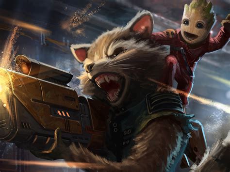 X Baby Groot And Rocket Raccoon Artwork X Resolution HD K Wallpapers Images