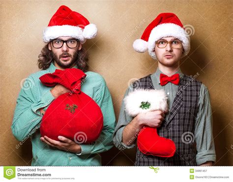 Two Hipster In Santa Claus Stock Image Image Of Santa 34861457