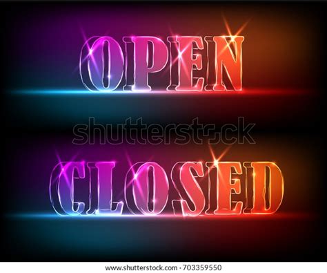 Open Close Signboards Neon Effect Blue Stock Vector Royalty Free