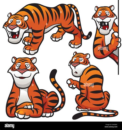 Vector Illustration Of Cartoon Tiger Character Set Stock Vector Image