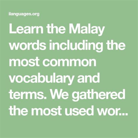 Learn The Malay Words Including The Most Common Vocabulary And Terms