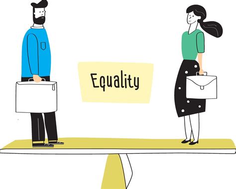 man and woman standing on balance scale concept of gender equality at work or in business