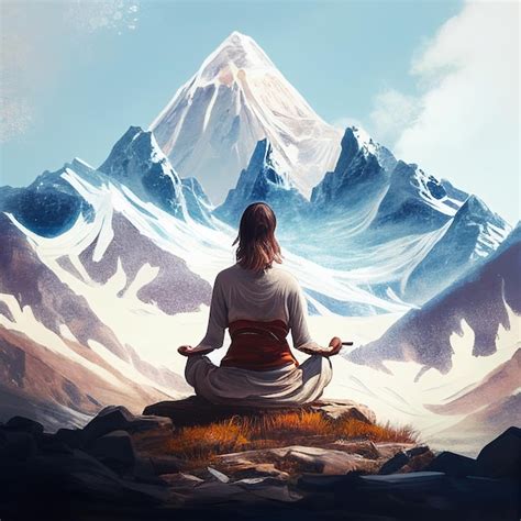 Premium Photo A Woman Meditates In The Mountains Meditation Yoga