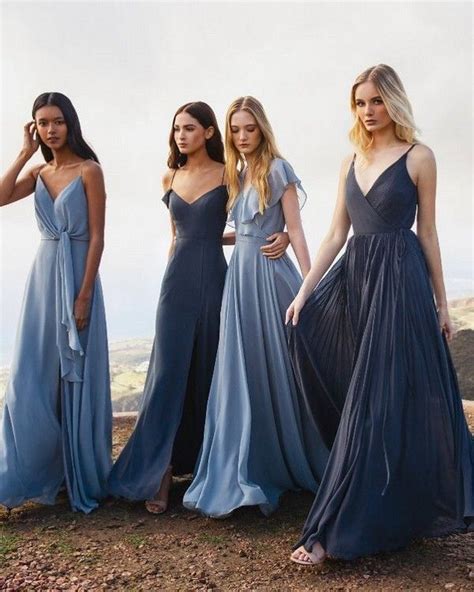 Dusty Blue And Navy Bridesmaids Dresses Mismatched Bridesmaid Dresses