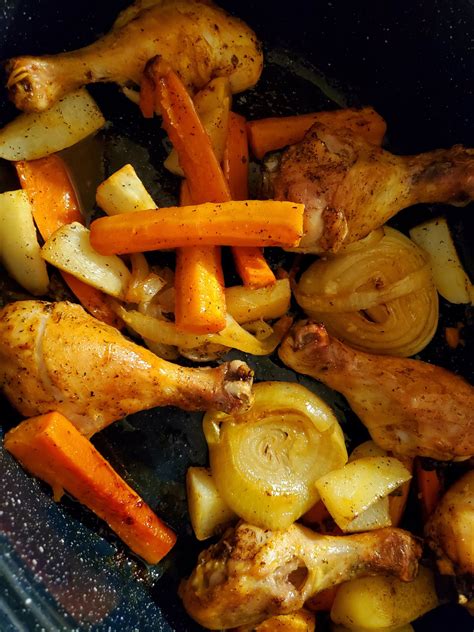 Roast Chicken Drumsticks With Carrots Potatoes And Onions Just2note