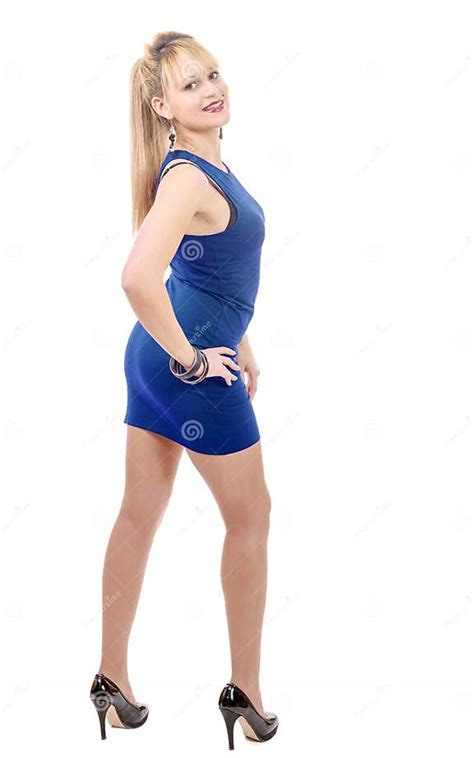 Young Woman Wearing A Blue Dress Stock Image Image Of Shoes Person