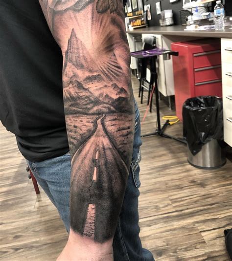Highway Scenery Tattoo By Steve Hayes At Black Gold Tattoo Co Scenery