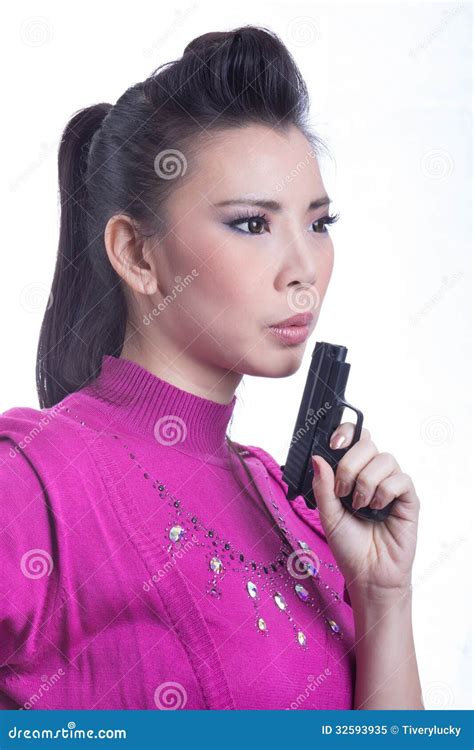 Woman Aiming A Gun Stock Image Image Of Girl Gorgeous 32593935