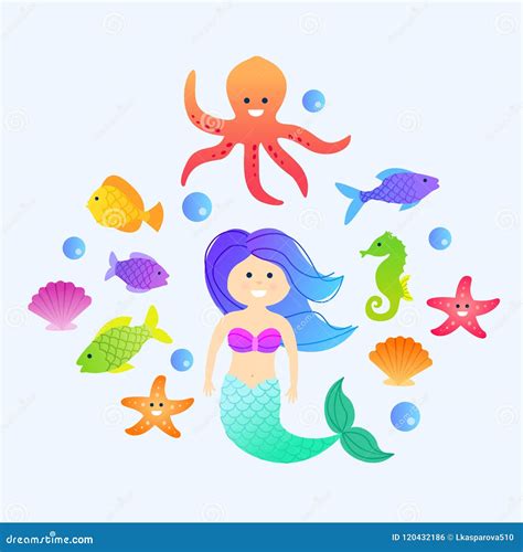 Under The Sea Mermaid Cartoon Vector Collection