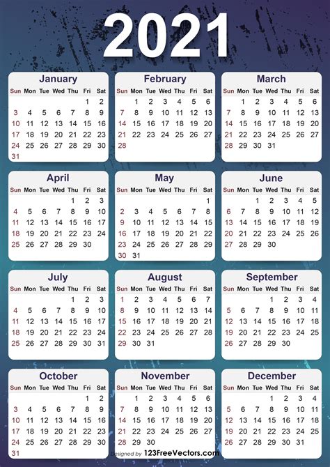 Printable Template Calendar 2021