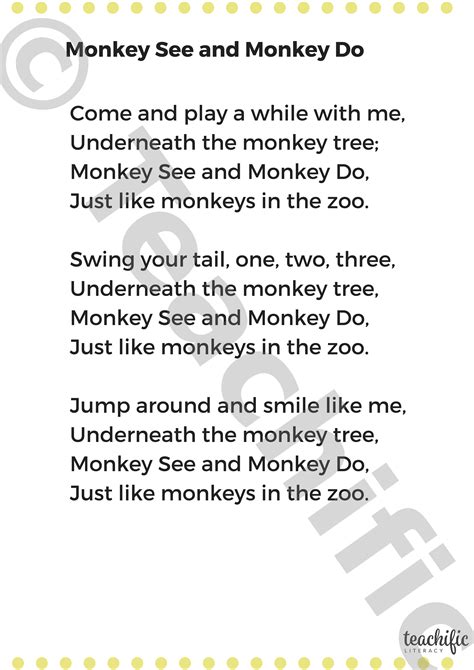 Poem Monkey See And Monkey Do K 3 Teachific