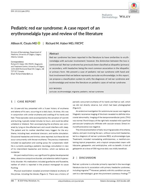 Pediatric Red Ear Syndrome A Case Report Of An Erythromelalgia Type