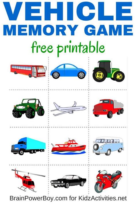 Free Printable Vehicle Memory Game Kidz Activities Memory Games