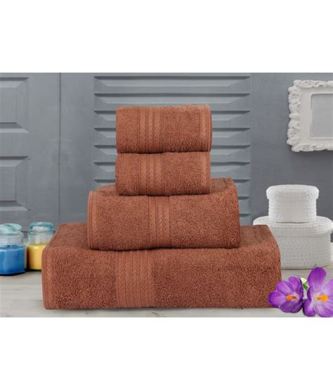 Bombay Dyeing Set Of 4 Cotton Bath And Hand Towel Set Brown Buy Bombay