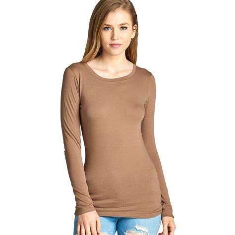 Womens Long Sleeve Round Neck Fitted Top Basic T Shirts Fast And Free Shipping