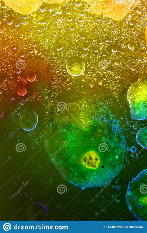 Abstract Colorful Background Oil In Water Surface Foam Of Soap With