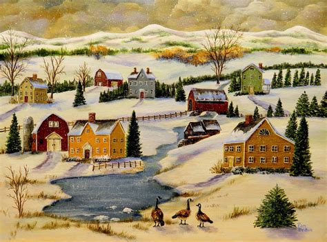 Winter Valley Folk Art 12x16 Original Painting Etsy Folk Art