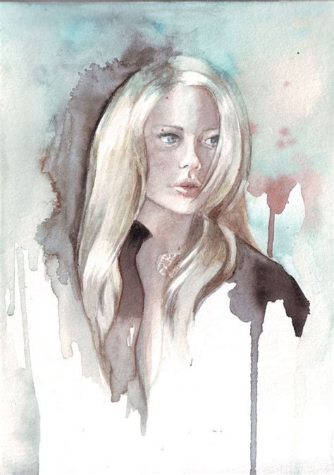 Original Watercolor Painting Of Blonde Woman With By Helgamcl