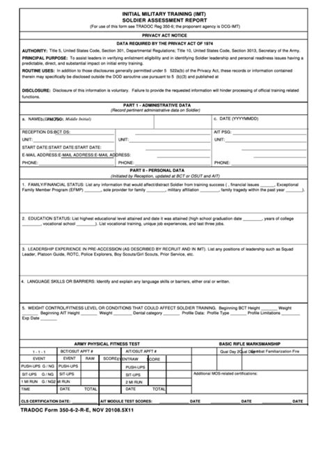 Tradoc Form 350 6 2 R E Initial Military Training Imt Soldier