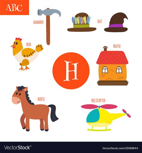 Letter H Cartoon Alphabet For Children Hen Horse Vector Image