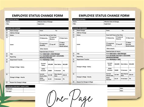 Employee Status Change Form Editable Word Payroll Change Etsy